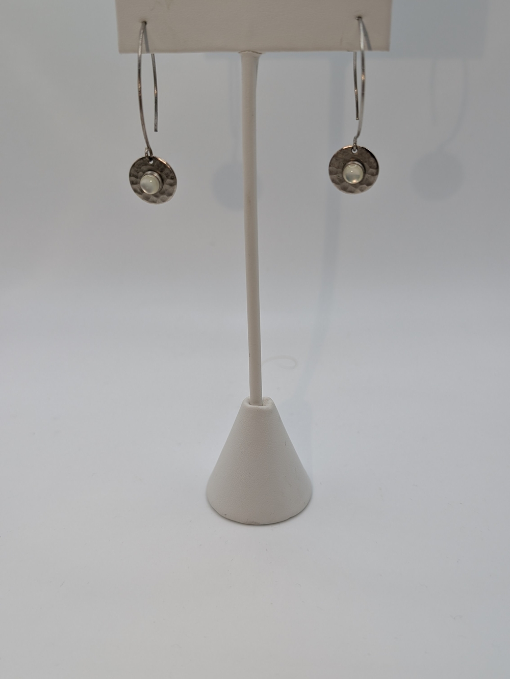 Sterling Silver Hammered Disc Drop Earrings with Pearl Accent - White
